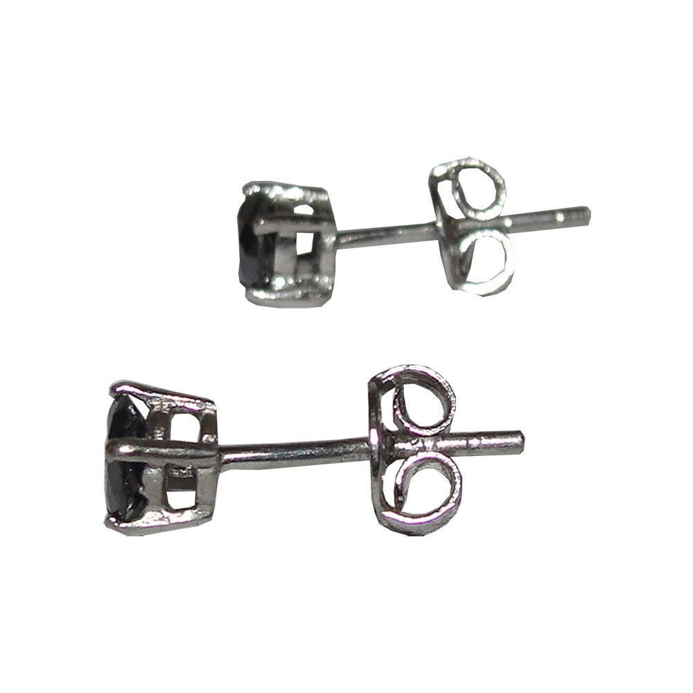 Black Diamond Natural Sterling Silver Black Diamond Round Stud Earrings Size ONE SIZE - 3 Thumbnail