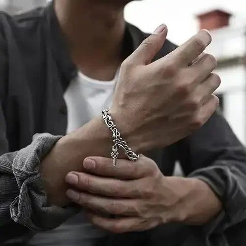 Jewelry × Vintage Vintage Vine Heavy Pentagram Cross Dark Flower Bracelet Size ONE SIZE - 2 Thumbnail