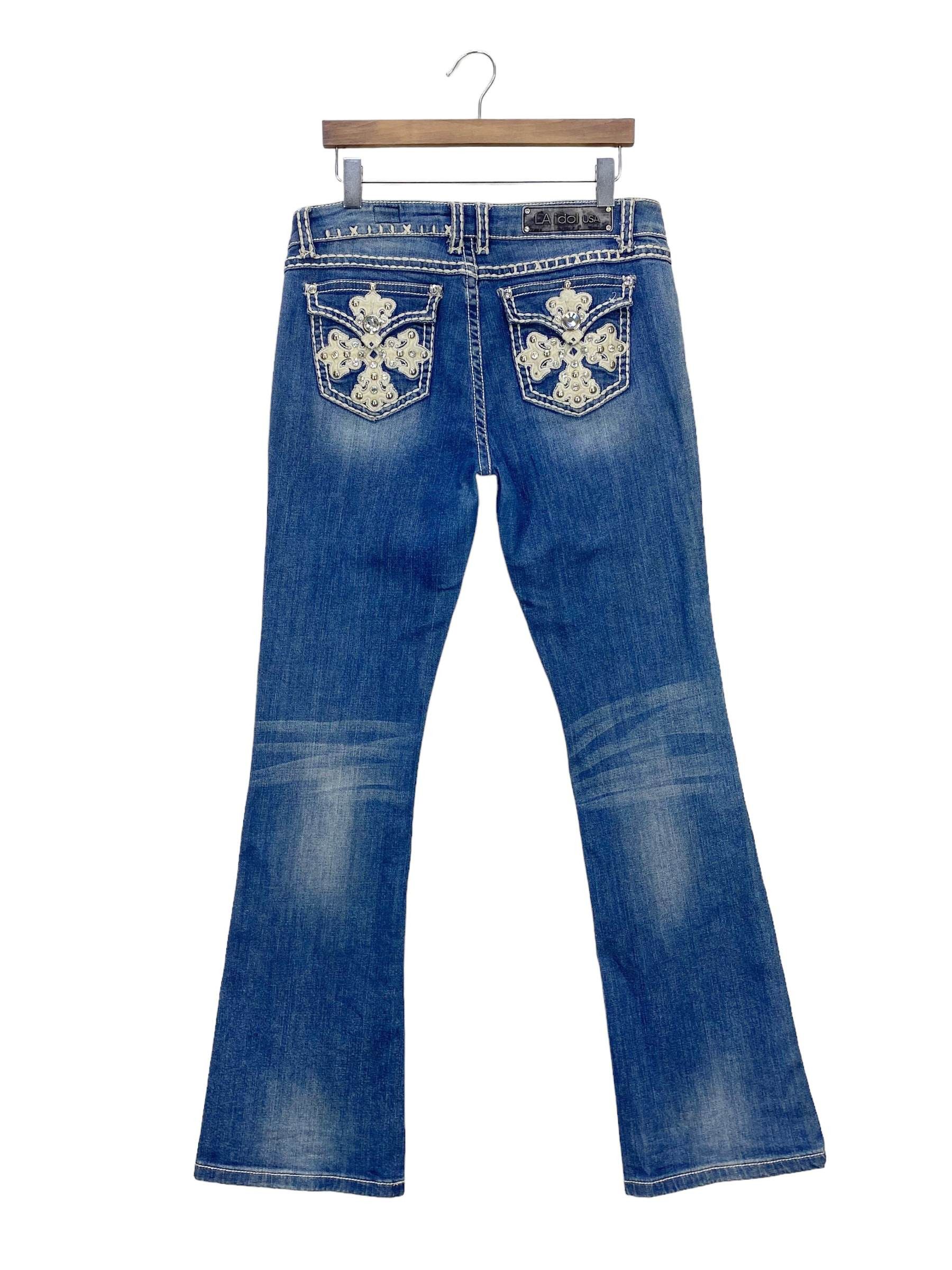 image of Rodeo La Idol Usa Bootcut Flare Embroidered Embellished Pockets in Blue, Women's (Size 33)