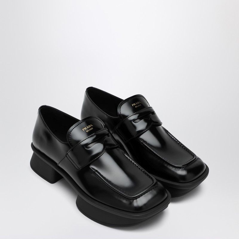 Prada Prada Black Brushed Leather Moccasins Equal Size US 8.5 / IT 38.5 - 1 Thumbnail