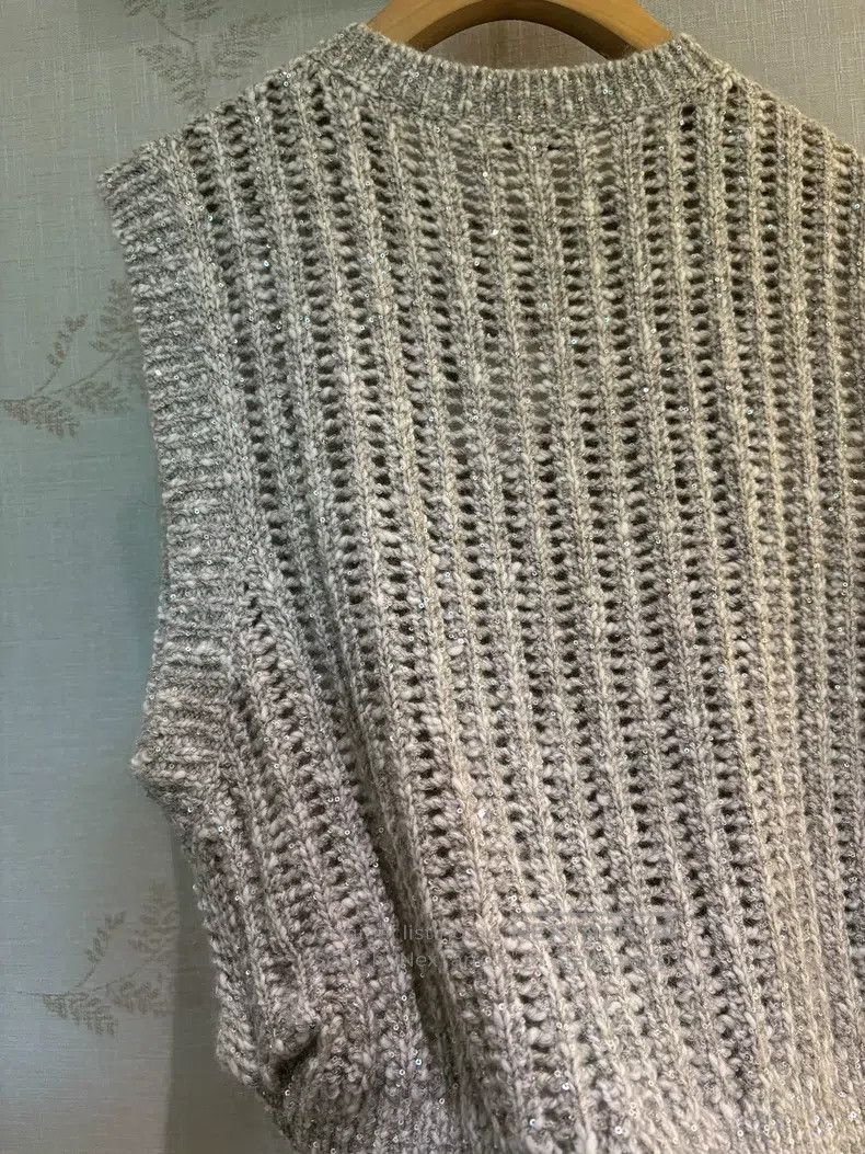 Brunello Cucinelli Brunello Cucinelli Women's Crew Neck Sequin Knit Mesh Swea Size M / US 6-8 / IT 42-44 - 5 Thumbnail