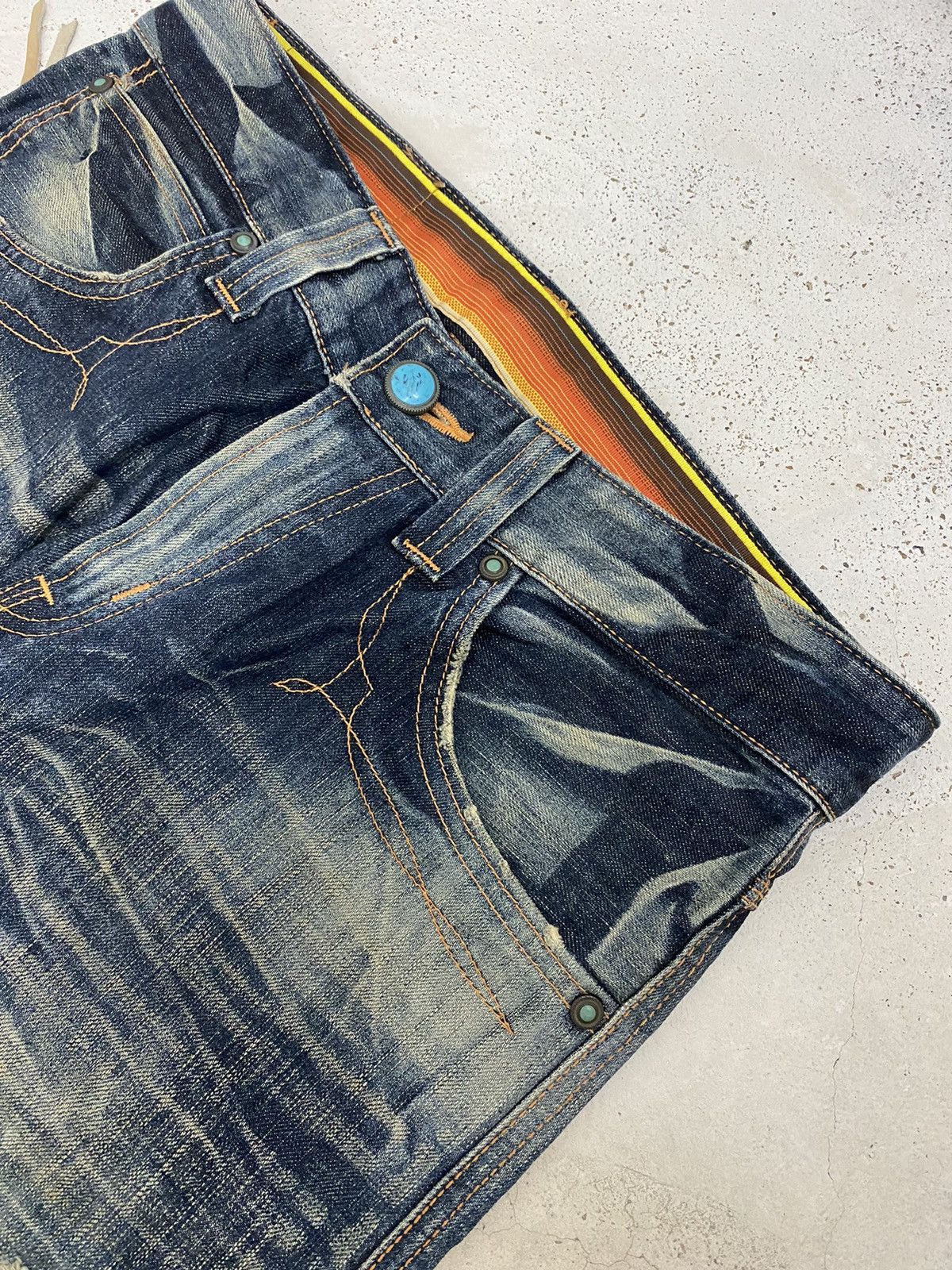 Edwin × Japanese Brand × Vintage Edwin Japan Blue Trip Zipper Pocket Rainbow Washed Usage Size US 34 / EU 50 - 8 Thumbnail