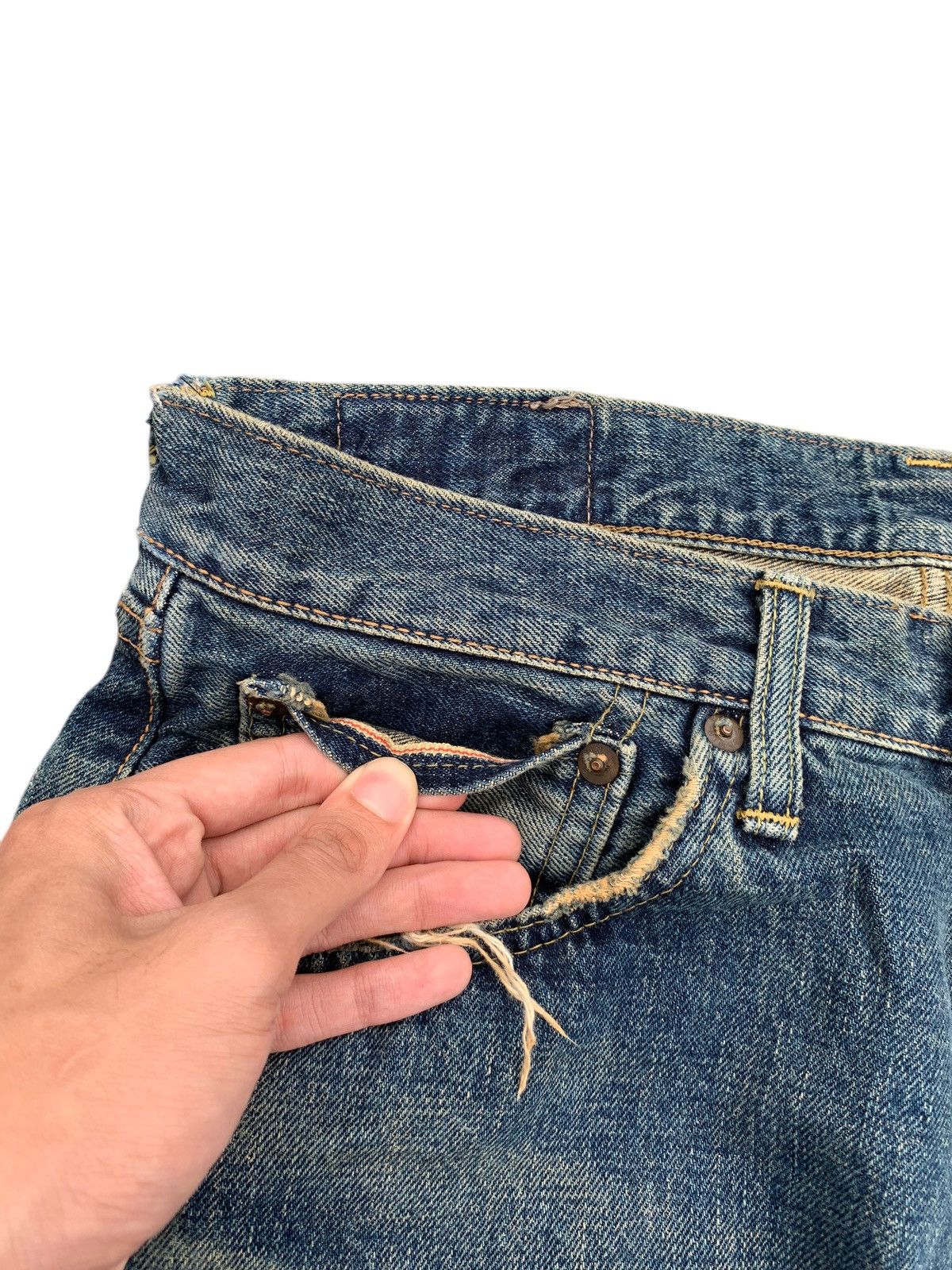 Kapital VINTAGE EDWIN 505 SELVEDGE BAGGY RUSTY DISTRESSED DENIM Size US 32 / EU 48 - 10 Thumbnail