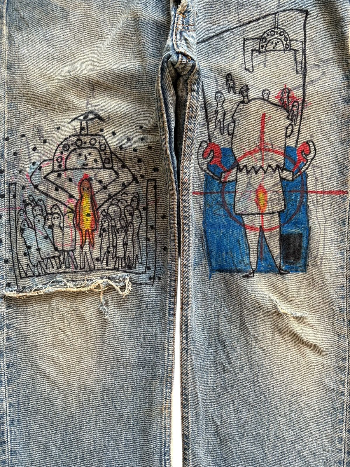 Levi's × Levi's Vintage Clothing Vintage 90s Levis 501 Button Fly Painted Distress Loose Jean Size US 32 / EU 48 - 5 Thumbnail