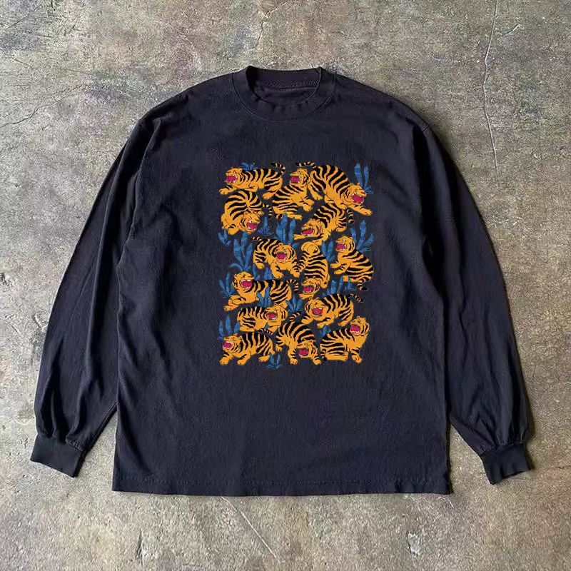 Japanese Brand × Vintage Black casual retro tiger print long sleeve tee Size US L / EU 52-54 / 3 - 1 Thumbnail