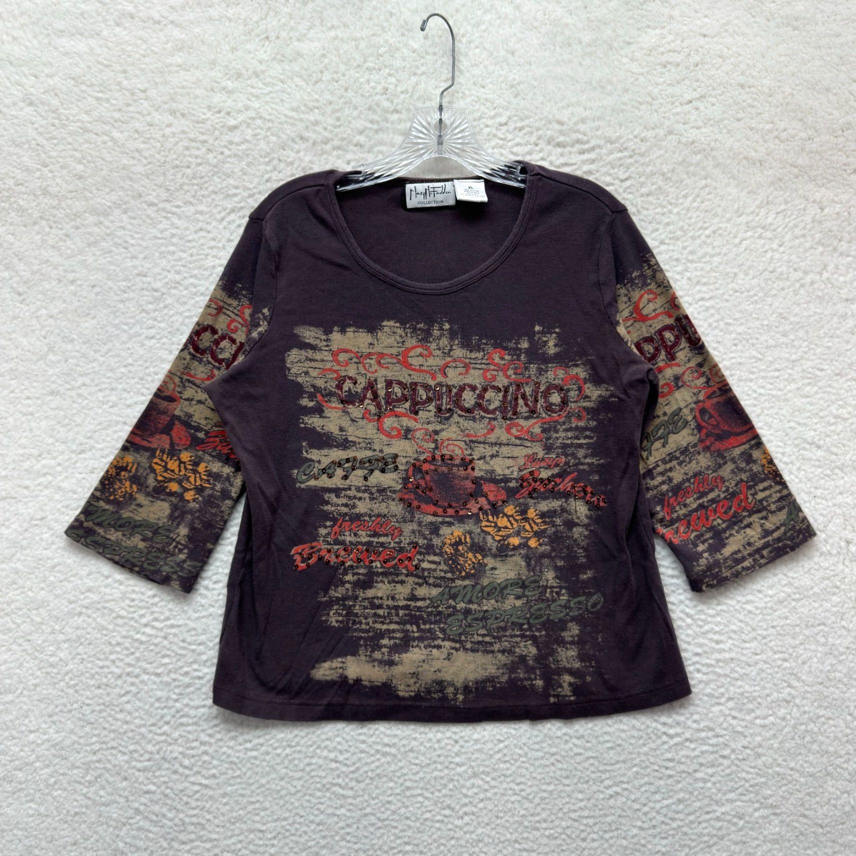 Mary McFadden VINTAGE Y2K Mary McFadden Shirt XL Brown Sequin Cappuccino Boho Fairy Grunge Western Womens Size XL / US 12-14 / IT 48-50 - 2 Thumbnail