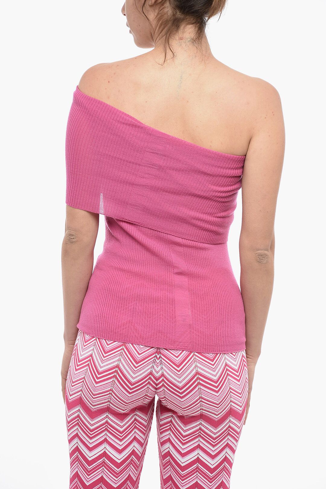 Rick Owens og1mm0724 Edfu One Shoulder Ribbed Wool Top in Pink Size L / US 10 / IT 46 - 2 Thumbnail