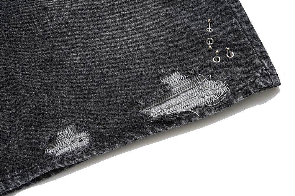 Japanese Brand × Jean Washed straight men's metal loose ripped denim shorts y2k Size US 32 / EU 48 - 4 Thumbnail