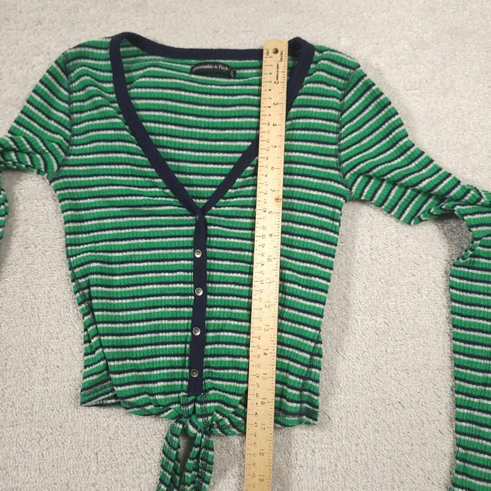 Abercrombie & Fitch Abercrombie & Fitch Long Sleeve Henley Shirt Small Tie Front Y2K Bella Swan Green Striped Cotton Blend Button-Up Womens Shirt Size S / US 4 / IT 40 - 5 Thumbnail