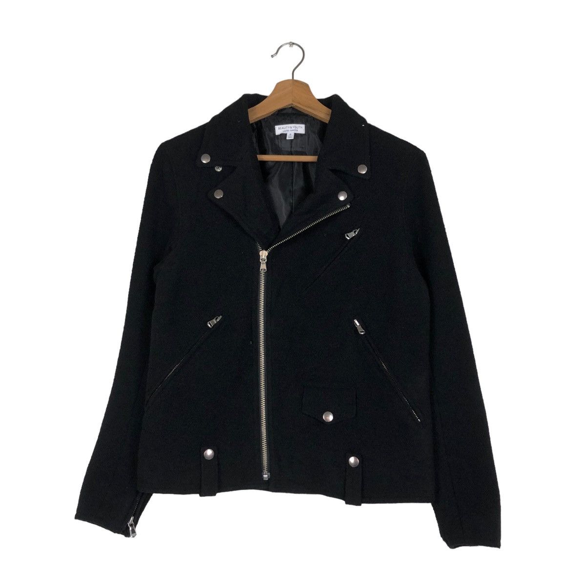 Japanese Brand 📌CROPPED WOOL BIKER JACKET BEAUTY & YOUTH DOUBLE COLLAR Size US S / EU 44-46 / 1 - 2 Thumbnail