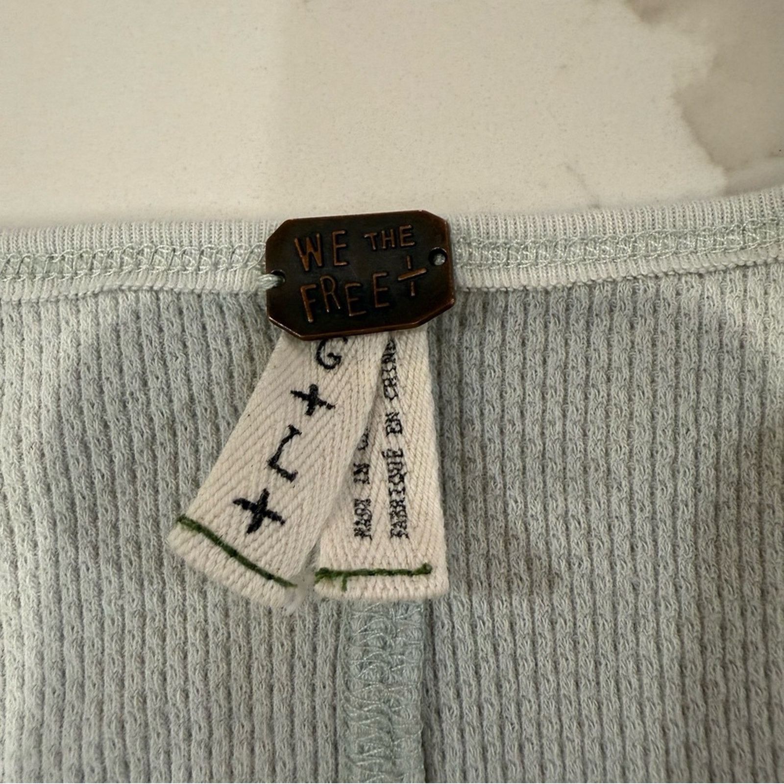 Free People Free People Bandana Cuff Waffle Knit Top Women’s Large Mint Size L / US 10 / IT 46 - 8 Thumbnail