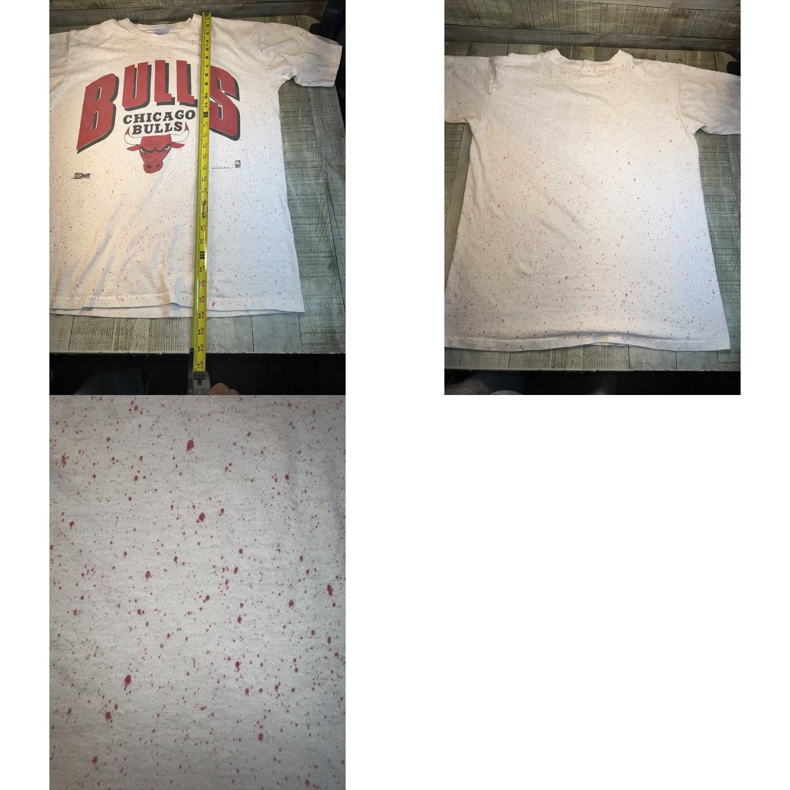 Vintage VINTAGE Chicago Bulls Salem Sportswear 1991 White Red Paint Splatter T-Shirt Men L White Bulls Shirt Mens Size US L / EU 52-54 / 3 - 8 Thumbnail