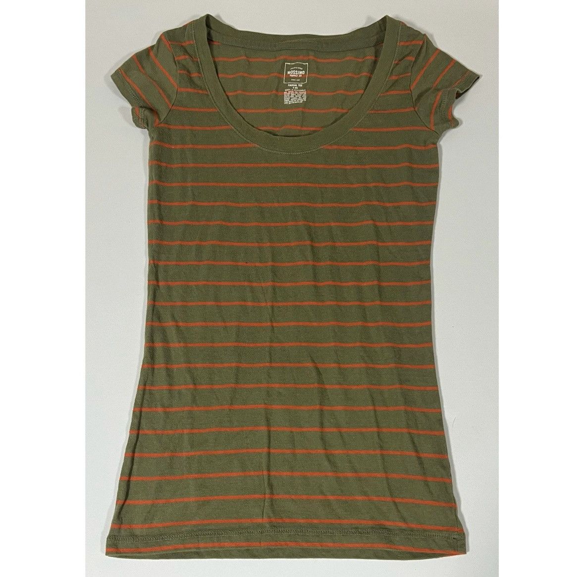 Mossimo Olive Green Orange Striped Top T-Shirt Blouse Tee Size XS ✨ Size XS / US 0-2 / IT 36-38 - 1 Thumbnail