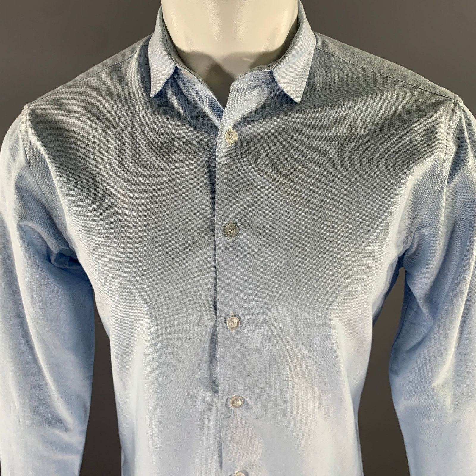 Custommade CUSTOM MADE M Light Blue Oxford Cotton Button Up LS Shirt Size US M / EU 48-50 / 2 - 2 Thumbnail