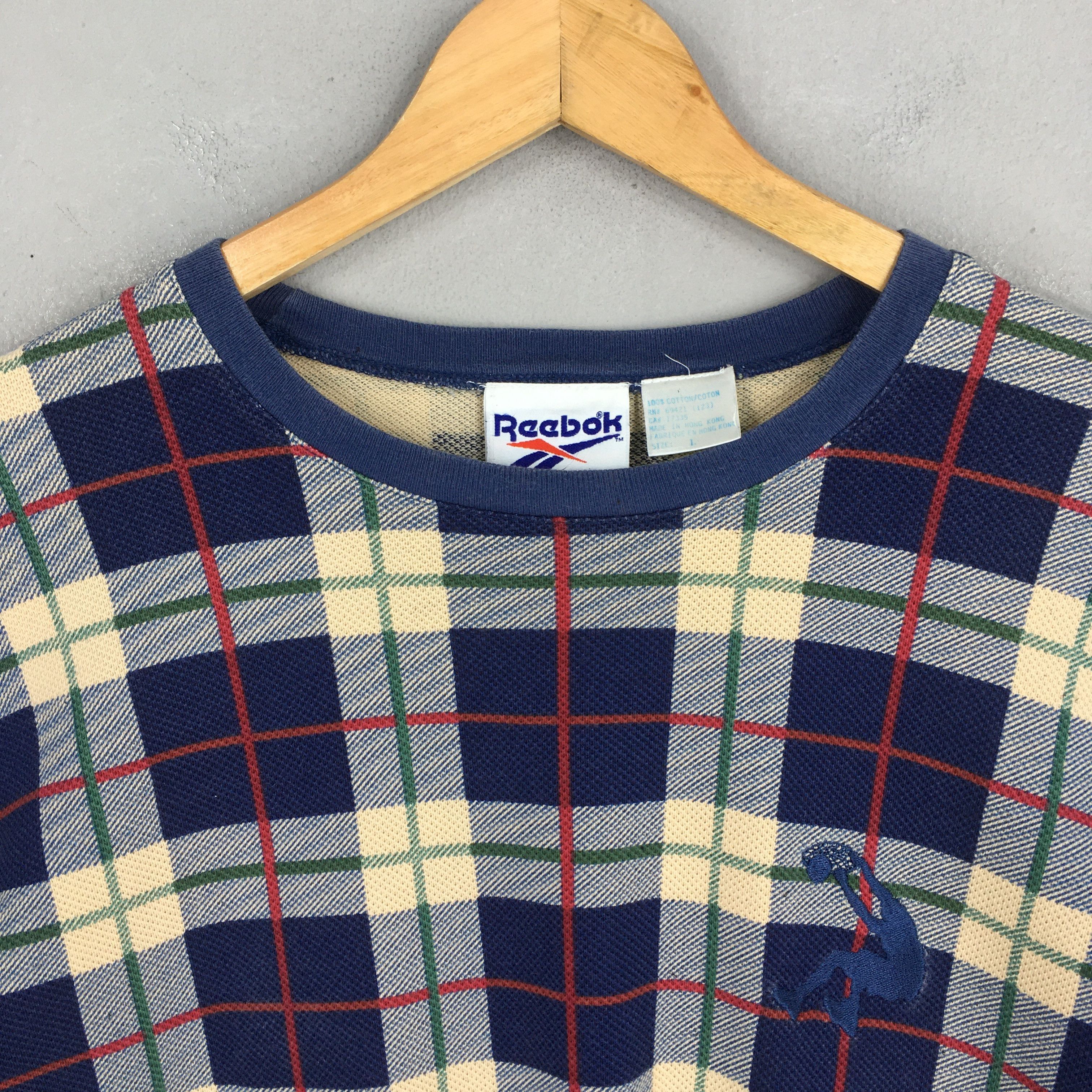 Reebok × Vintage Vintage 90's Reebok Plaid Checkered Blue T shirt Large Size US L / EU 52-54 / 3 - 2 Thumbnail