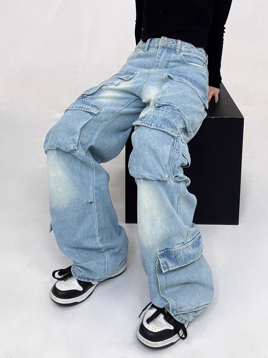 Japanese Brand × Jean High Street Multi-Pocket Washed Retro Straight Work Jeans Size US 31 - 2 Thumbnail