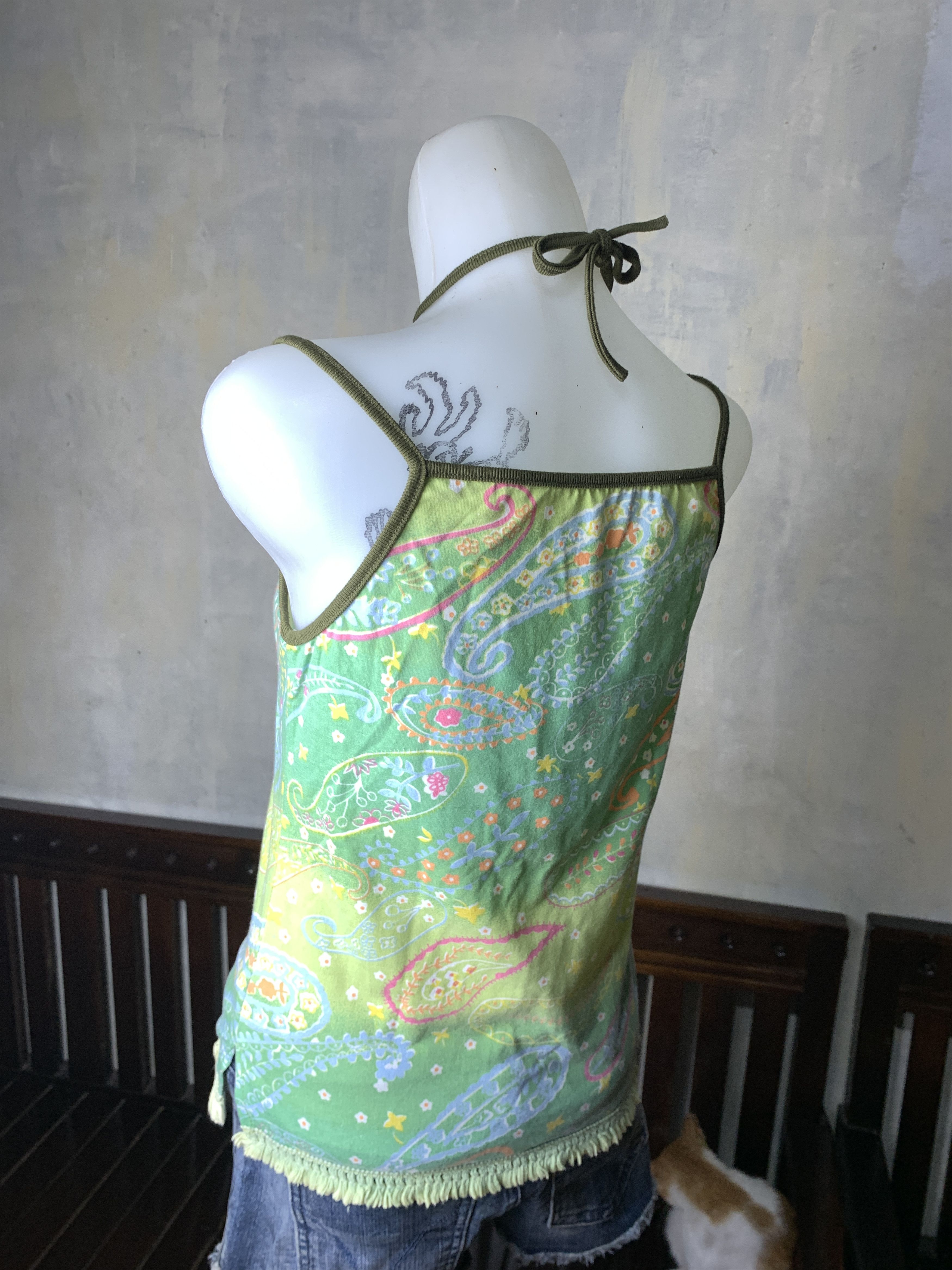 Japanese Brand Paisley Floral Gradiation Green Halter Cami Top (S) Size S / US 4 / IT 40 - 3 Thumbnail