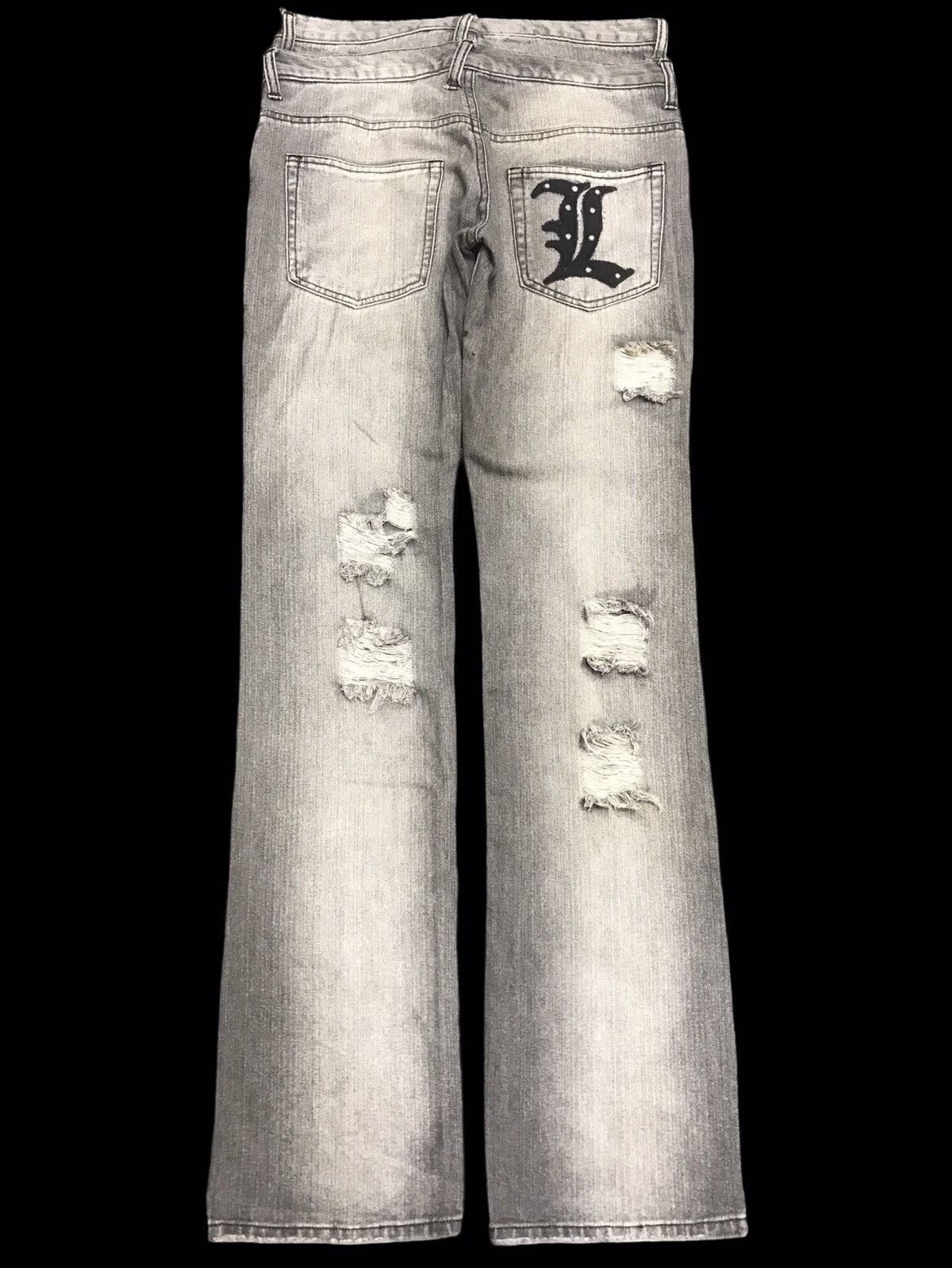 Japanese Brand 💥DOUBLE WAIST💥LAD Japan Black Wash Distressed Denim F259 Size US 32 / EU 48 - 2 Thumbnail