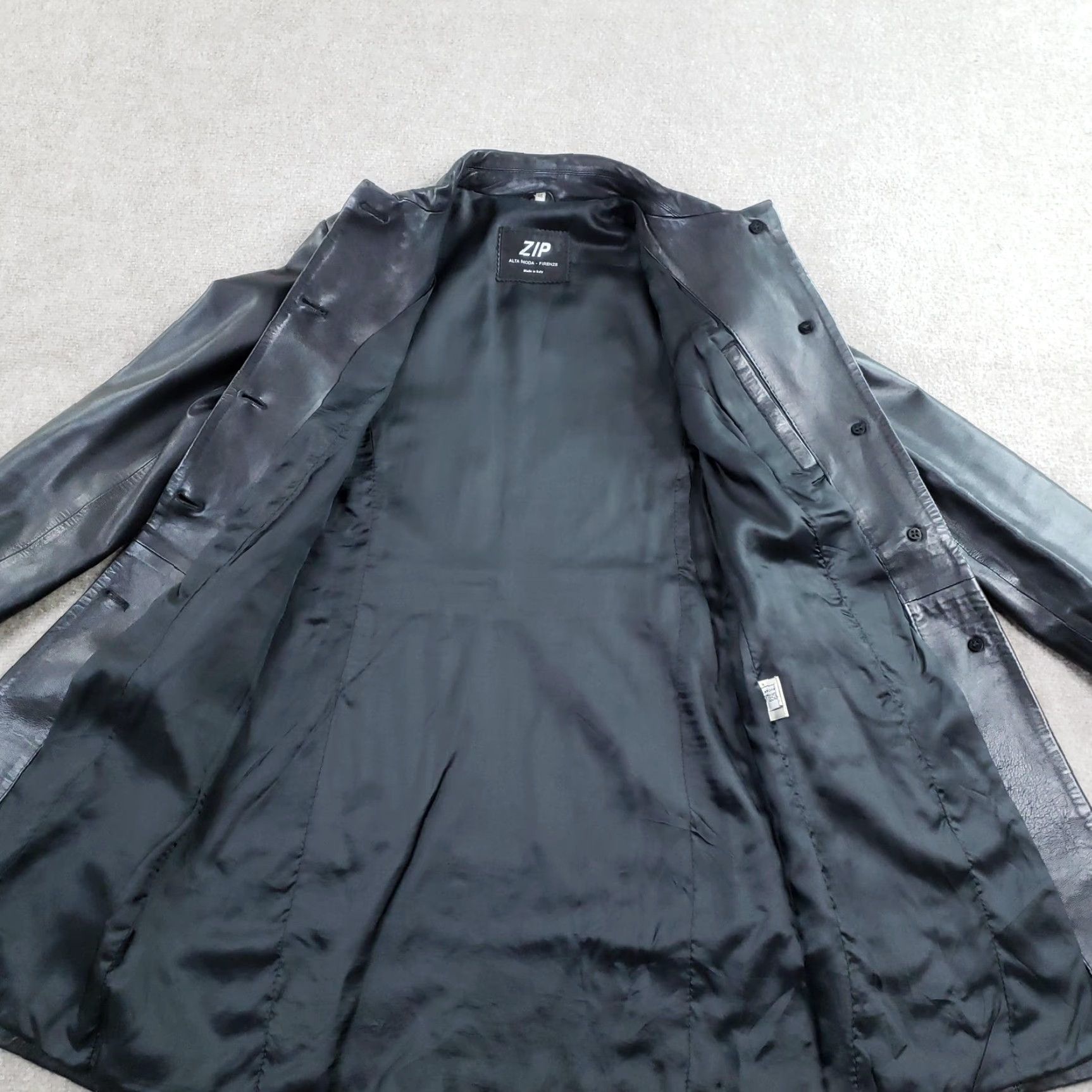 Vintage ZIP Alta Moda Firenze Coat Womens 46 Large Black Leather Made Italy Long Coat Size L / US 10 / IT 46 - 7 Thumbnail
