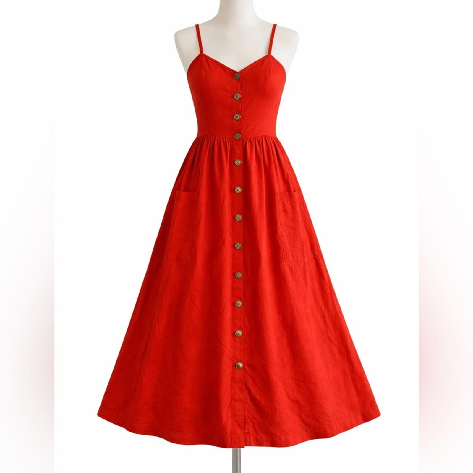 Other Cooperative Linen Dress Small Coastal Red A Line Midi EUC Size S / US 4 / IT 40 - 1 Thumbnail
