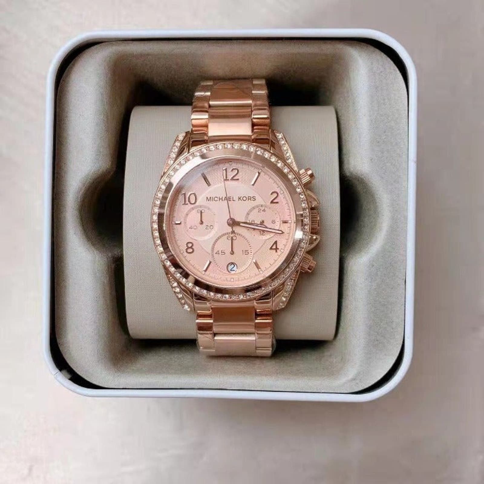image of Michael Kors Mk5263 Ritz Rose Gold-Tone Watch, Women's