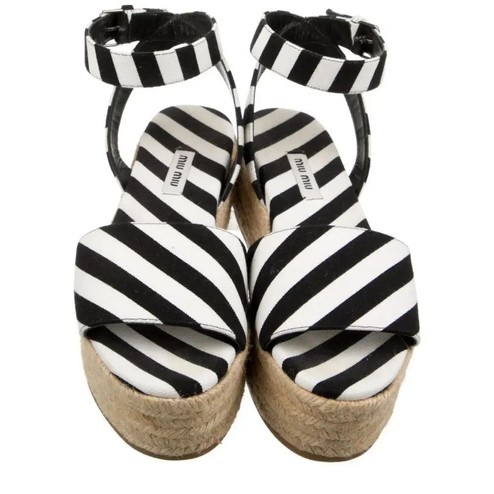 Miu Miu MIU MIU Canvas Black & White Striped Cloth Espadrilles. Buc Size US 7.5 / IT 37.5 - 3 Thumbnail