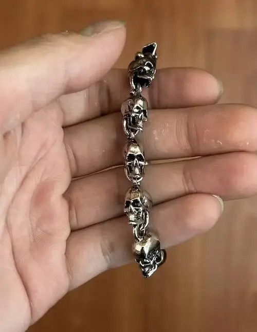 Handmade × Jewelry Skull Head Bracelet Chain Gothic Chrome Pagan Punk Grunge Size ONE SIZE - 2 Thumbnail