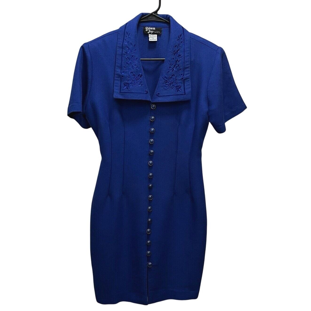 Vintage Dawn Joy | Vintage 80s Royal Blue Wiggle Dress Buttoned 12 Size XL / US 12-14 / IT 48-50 - 1 Thumbnail