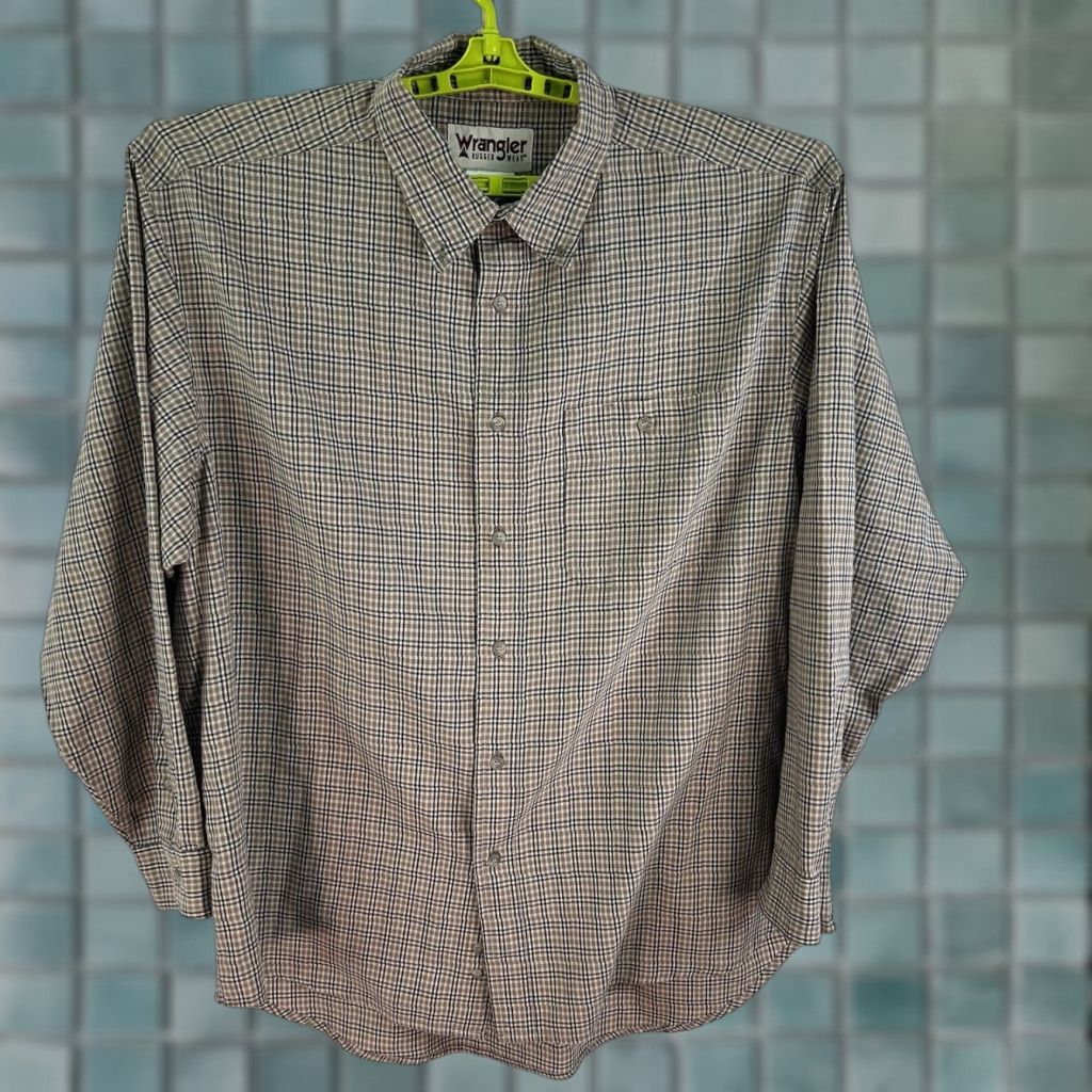 Wrangler Wrangler Rugged Wear Plaid Button-Down Shirt Mens 2XL Brown Tan Western Cowboy Embroidered Pockets Cotton Blend Button-Up Shirt Size US XXL / EU 58 / 5 - 1 Thumbnail