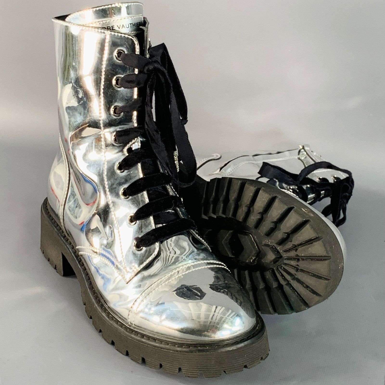 Alexandre Vauthier ALEXANDRE VAUTHIER 10 Metallic Silver Lace-Up Combat Boots Size US 10 / IT 40 - 5 Thumbnail