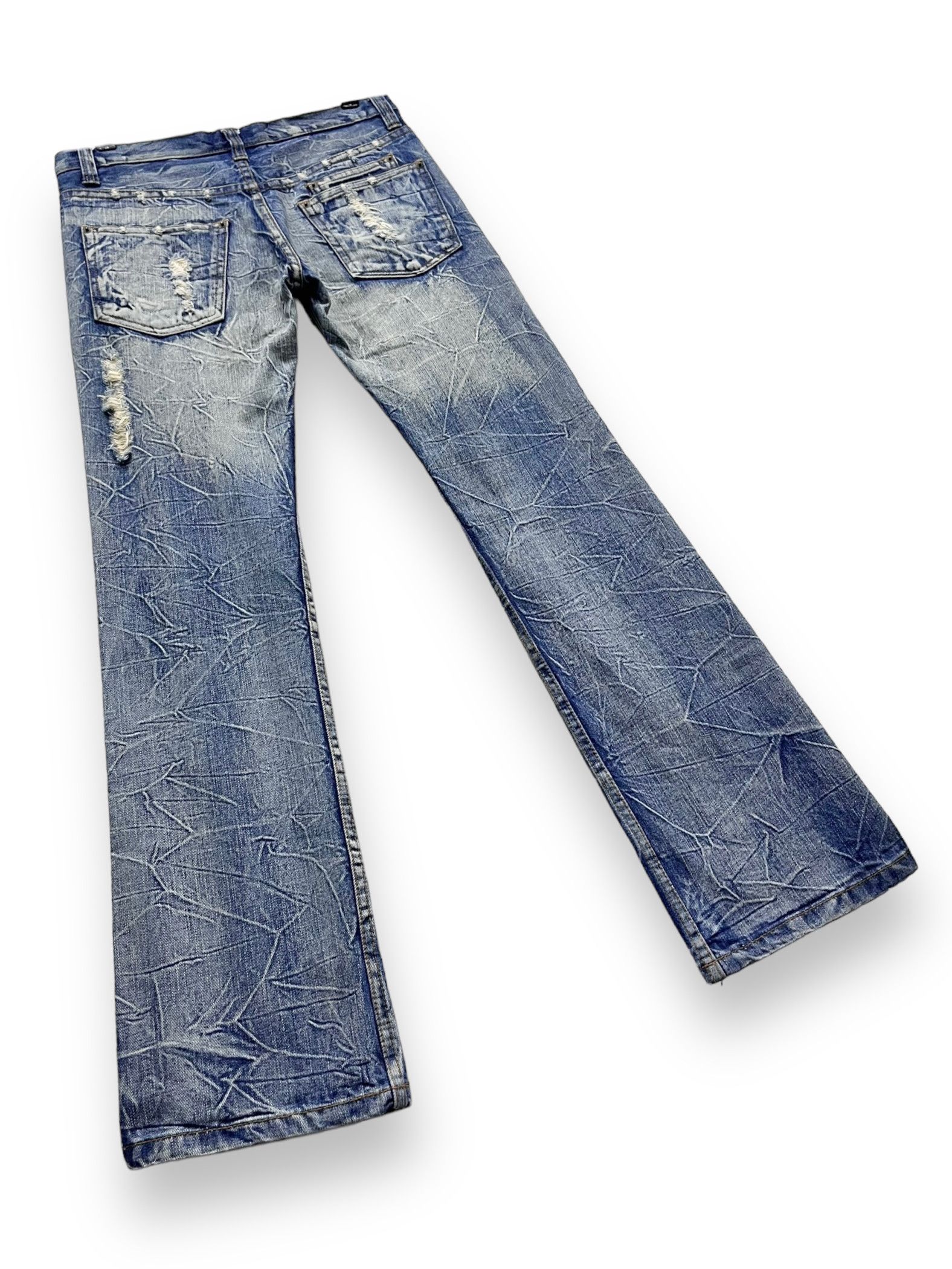 Japanese Brand SICK🔥Vtg KUI Acid Wash Ripped Flare Denim Size US 31 - 6 Thumbnail