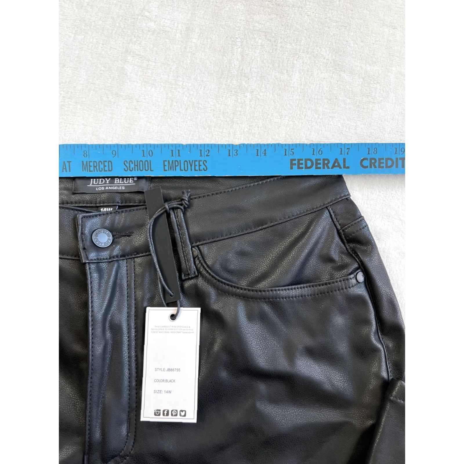 Vintage Judy Blue Jeans Women's 14 Faux Leather Front Black Straight Fit 5-Pocket Design High Rise NEW Size 36" / US 14 / IT 50 - 2 Thumbnail