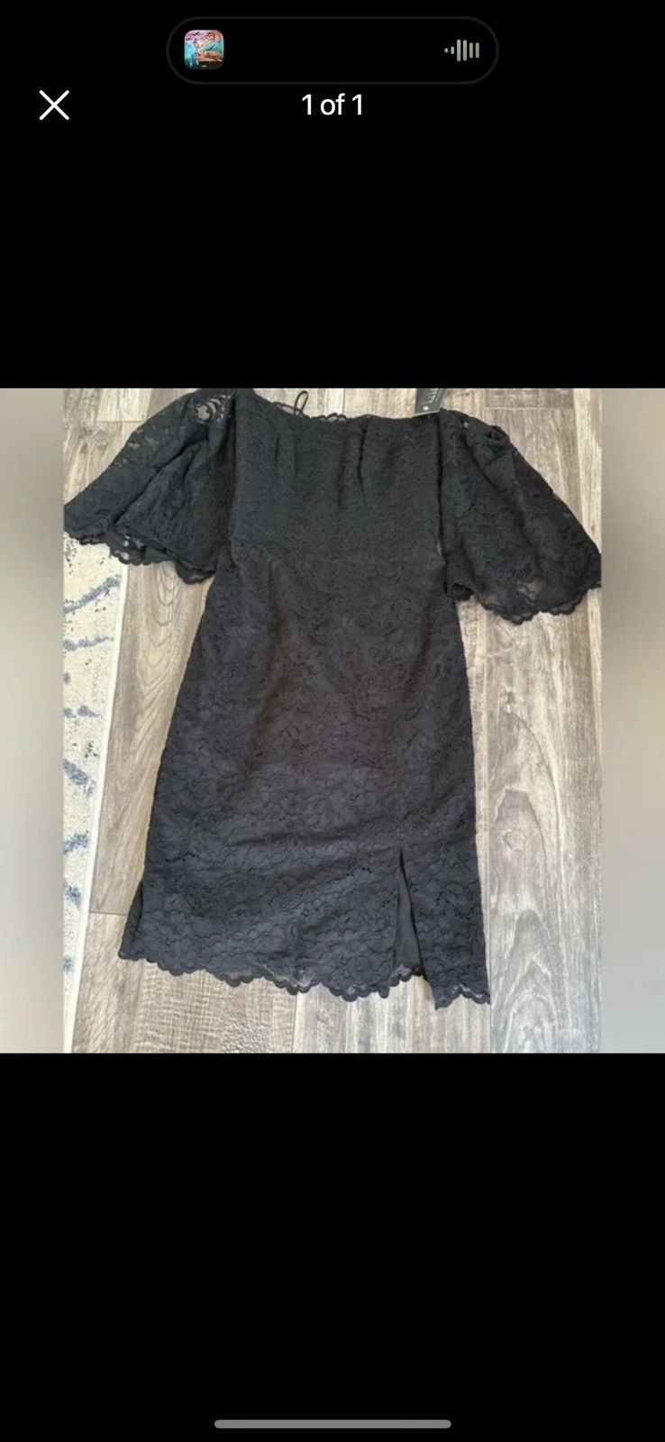 image of Nicole Miller Lace Off The Shoulder Fitted Black Dress, Women's (Size Small)