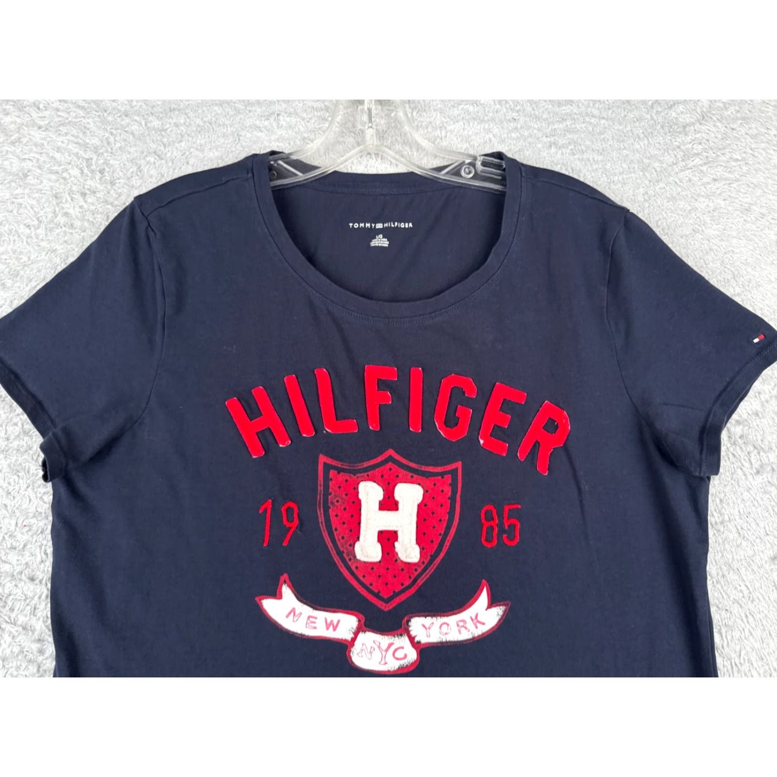 Tommy Hilfiger VINTAGE Tommy Hilfiger T-Shirt Women Large Blue Short Sleeve Cotton Jersey Casual Shirt Size L / US 10 / IT 46 - 4 Thumbnail