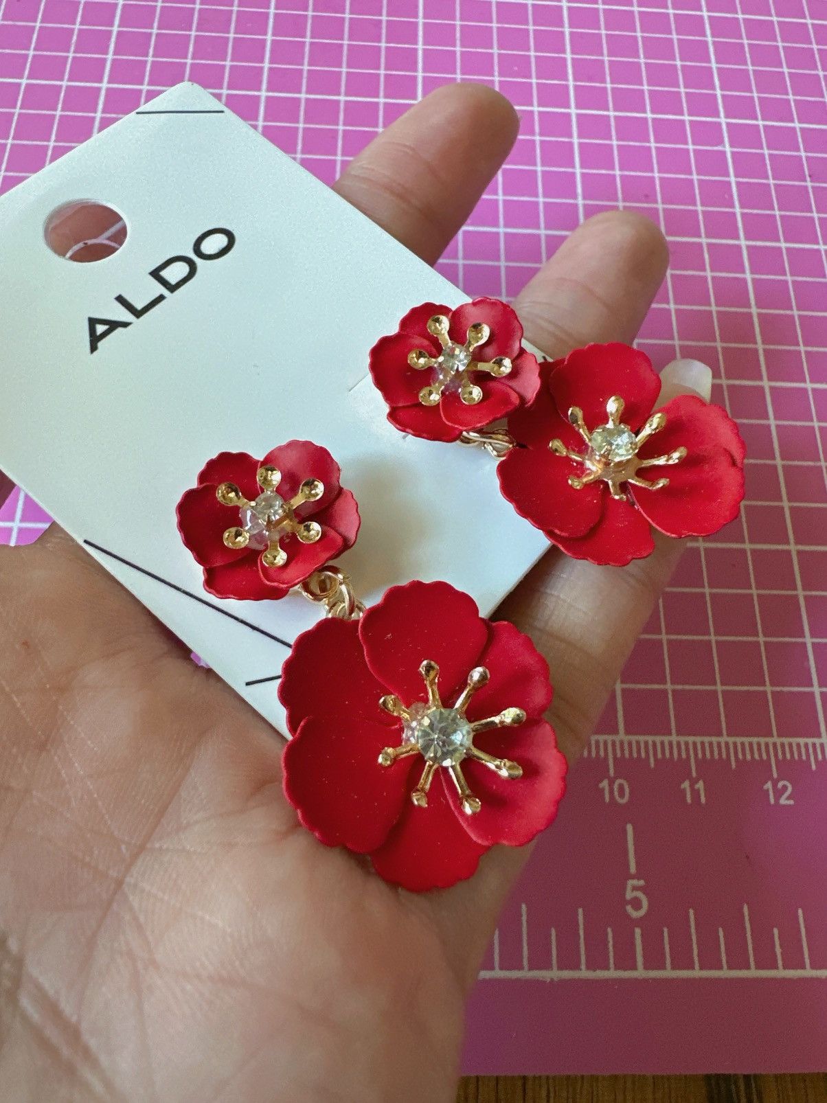 Aldo Aldo earrings red flower gold Stamens drops Size ONE SIZE - 1 Thumbnail