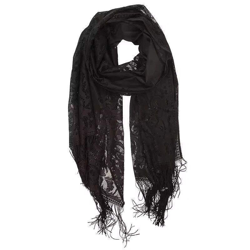 Japanese Brand FLORAL Lace Scarf Tassel Fringe Shawl Wrap Flower Headscarf Size ONE SIZE - 3 Thumbnail