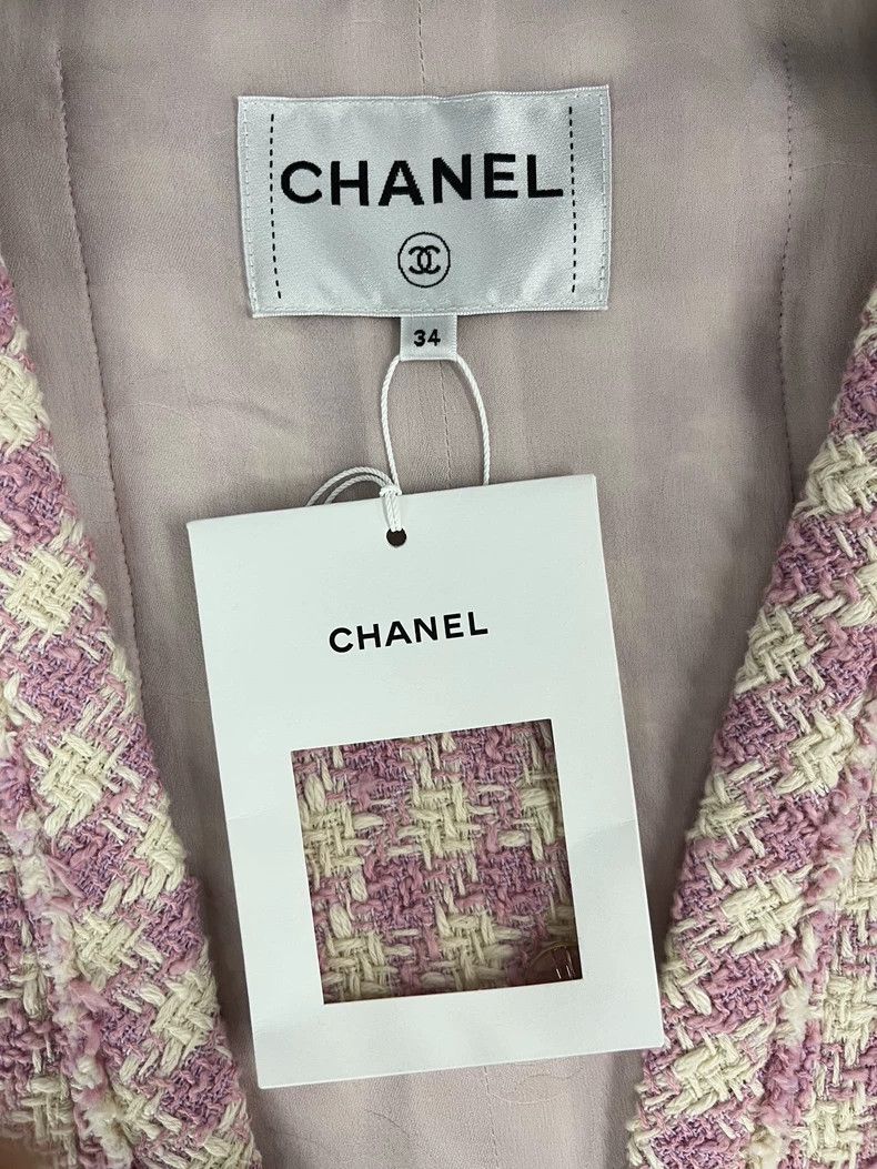 Chanel Chanel 22S pink plaid tweed lace-ting jacket Size XXS / US 00 / IT 34 - 4 Thumbnail