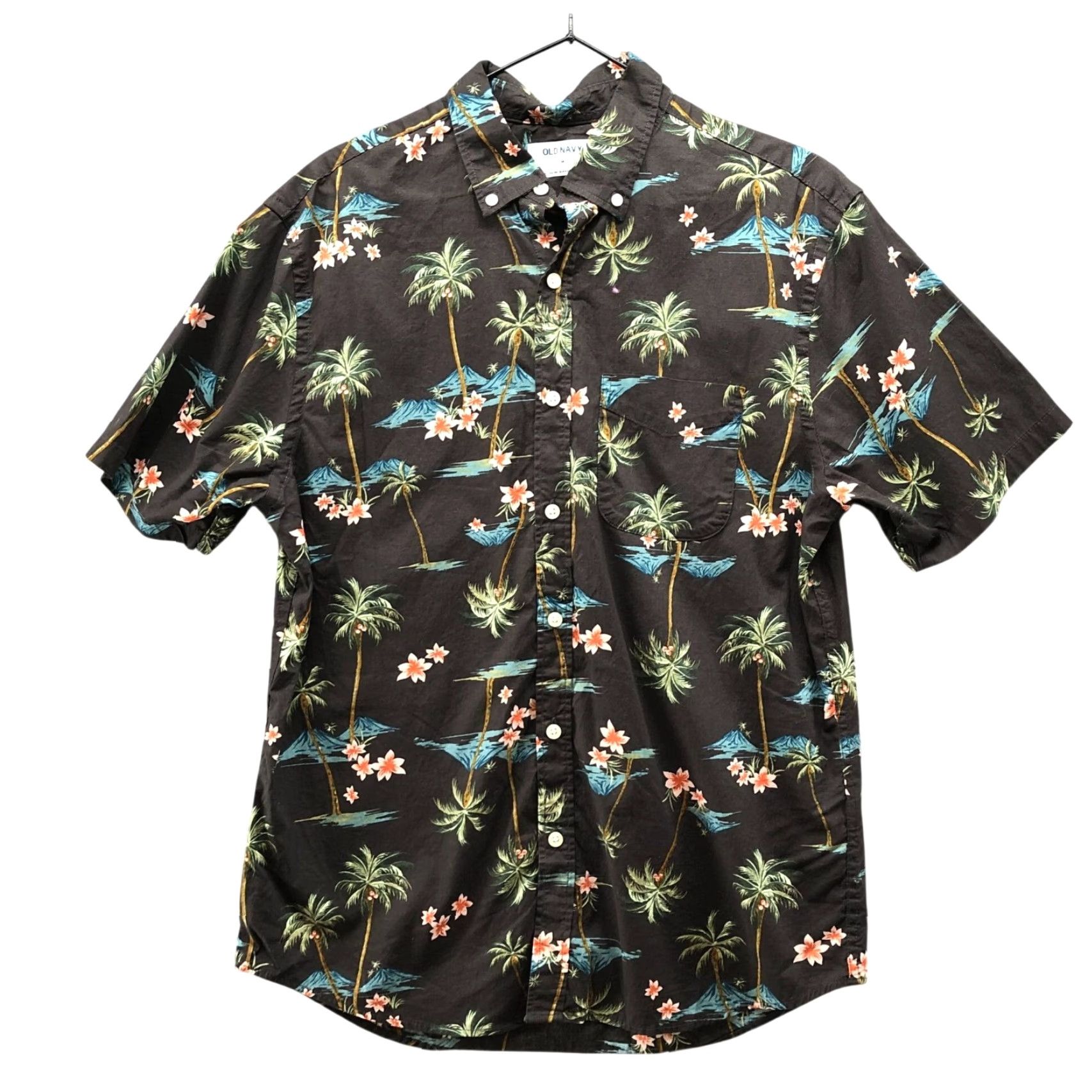 Old Navy Old Navy Hawaiian Shirt Mens M Black Palm Tree Print Floral Button-Up Short Sleeve Cotton Spandex Casual Travel Size US M / EU 48-50 / 2 - 2 Thumbnail