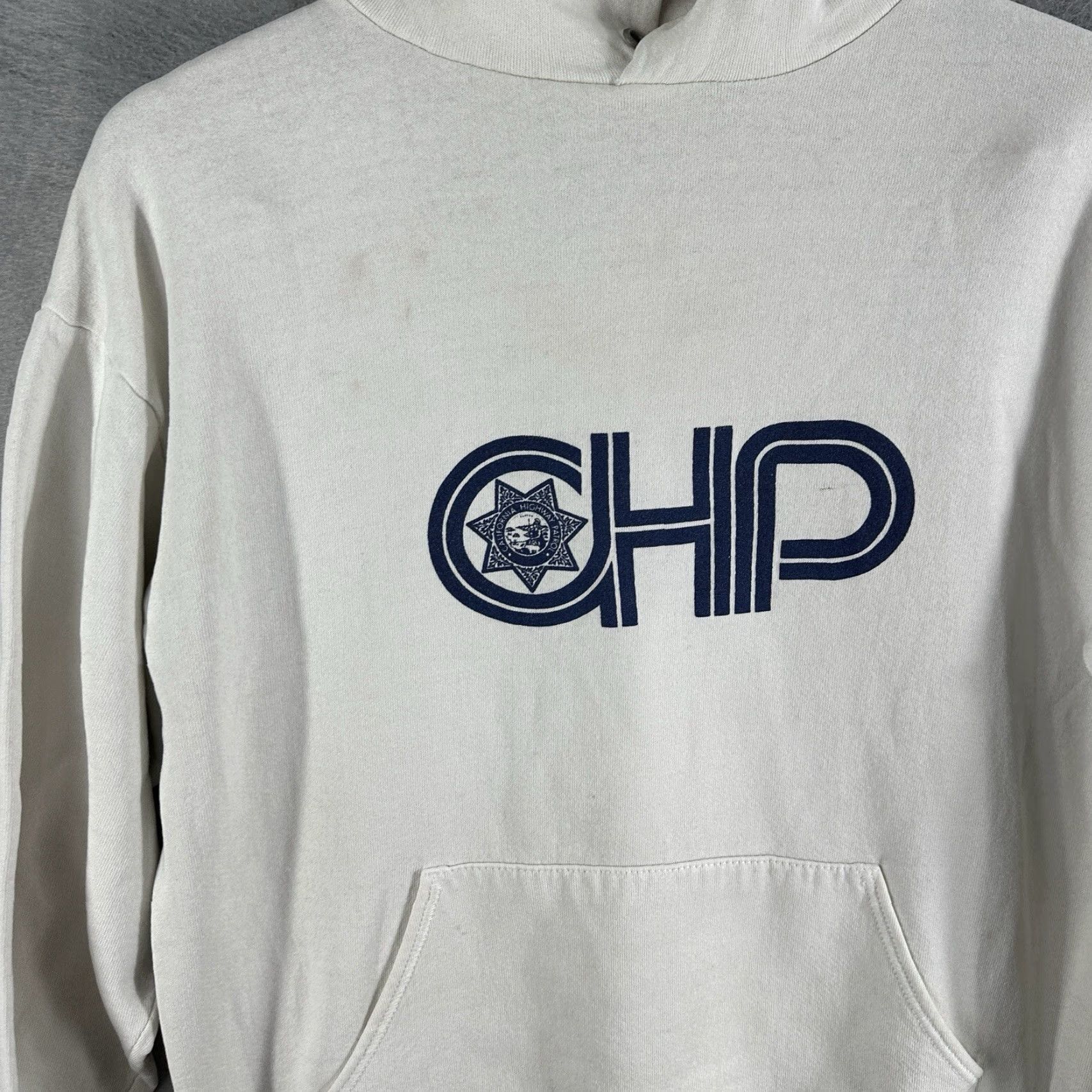 Jerzees VINTAGE Jerzees CHP Hoodie Mens Large Fleece Pullover Highway Patrol Training White Cotton Polyester Logo 90s Retro Sports USA Chest Patch Mens Hoodie Size US L / EU 52-54 / 3 - 3 Thumbnail