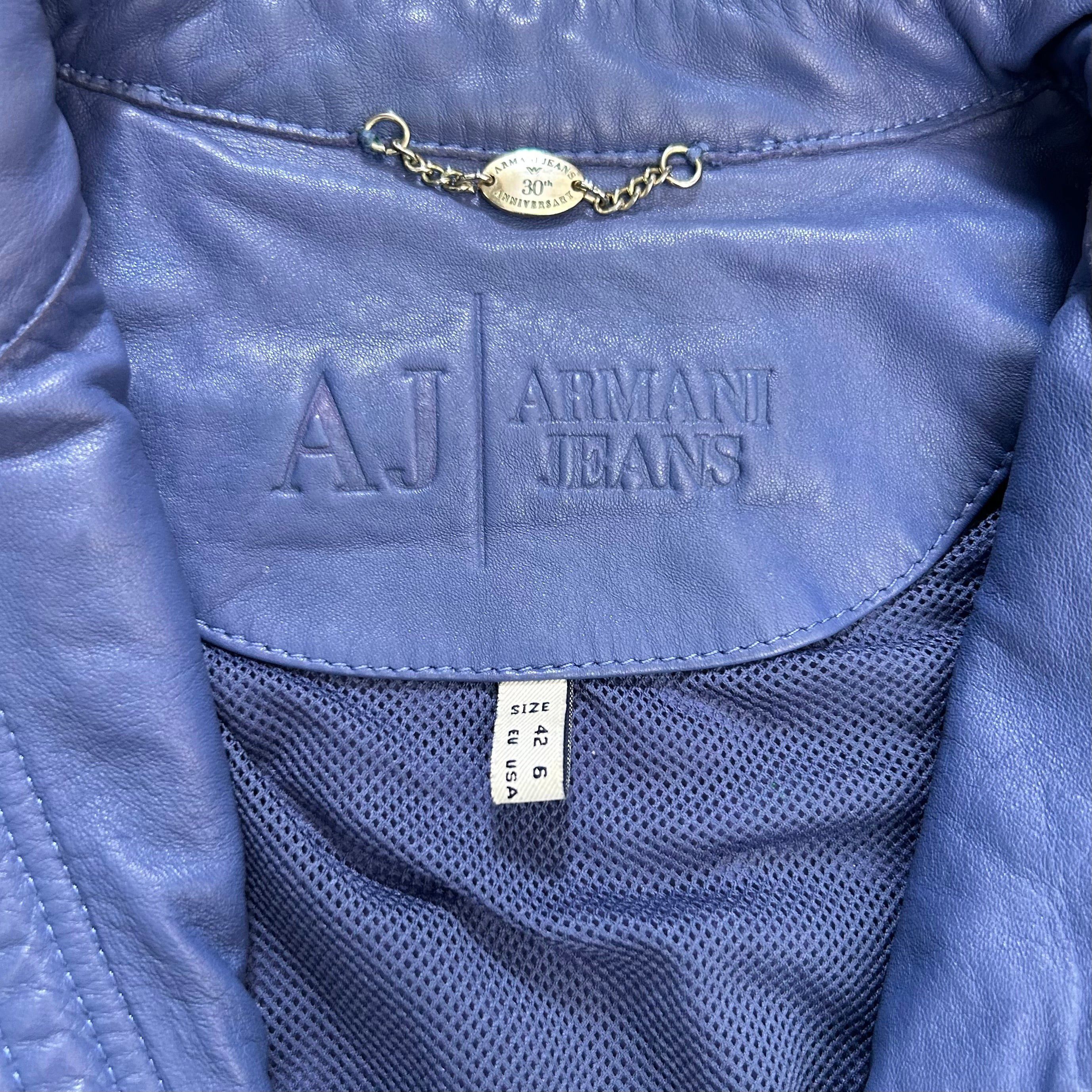 Armani Armani Jeans Leather Blue Biker Jacket Size US XS / EU 42 / 0 - 5 Thumbnail