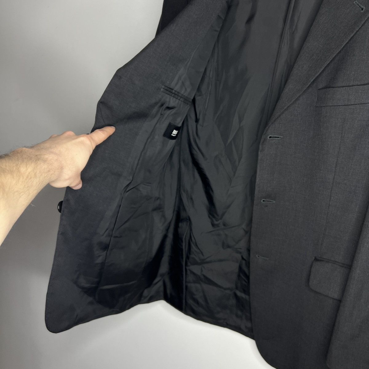 Designer × Hugo Boss × Vintage Hugo Boss Vintage 2000s Black Blazer Jacket Coat Satin Wool Size 40R - 6 Thumbnail