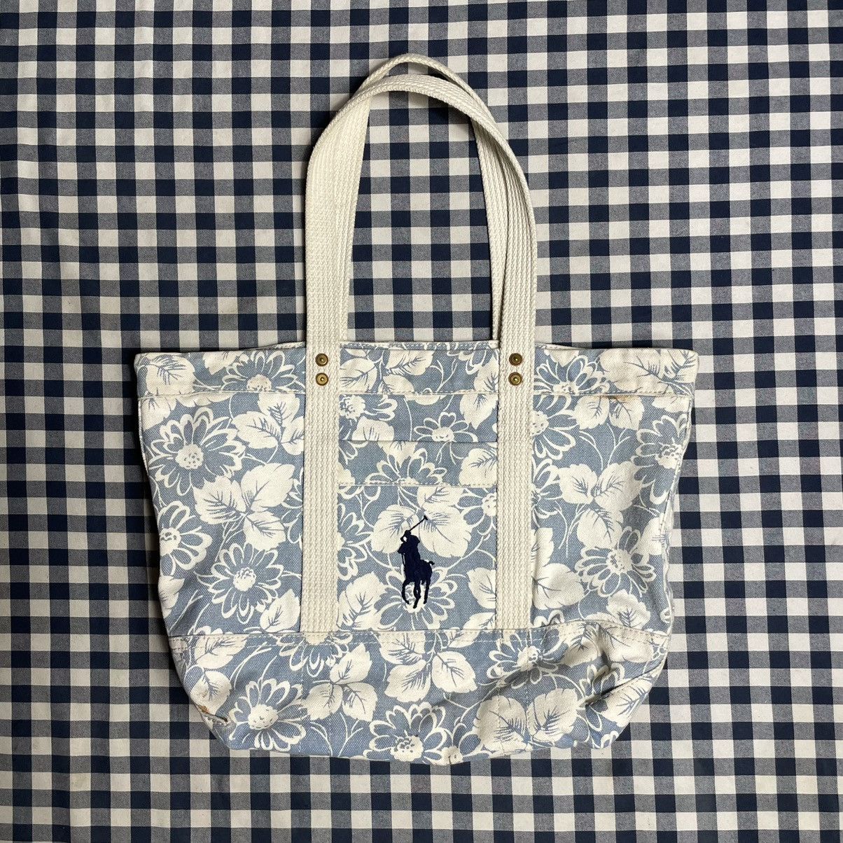 Tote Bag Canvas Polo Ralph Laurent Pony Floral in White, Women's