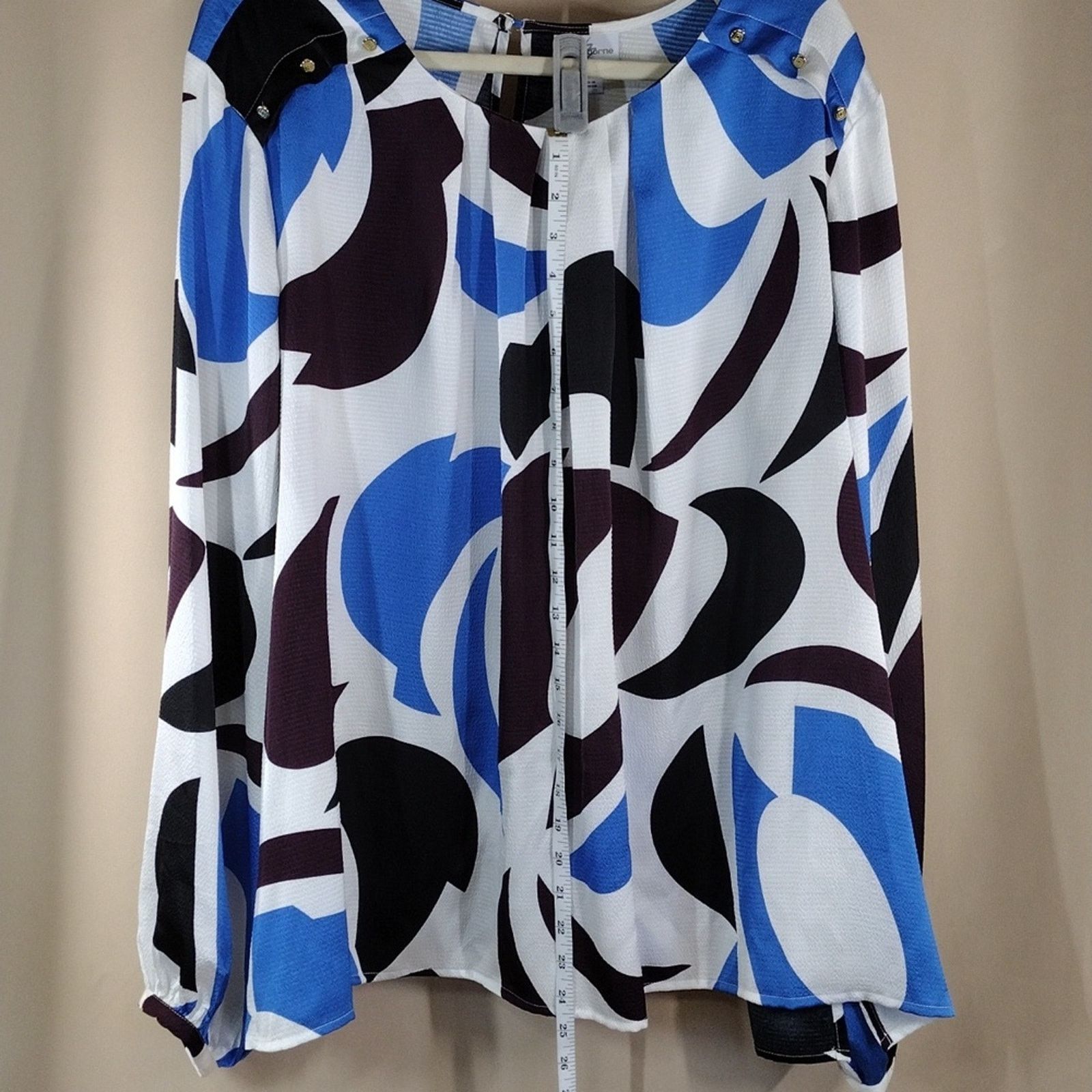 Liz Claiborne Liz Claiborne Plus Size Blue Black Geometric Formal Shirt Size 3XL / US 20-22 - 6 Thumbnail