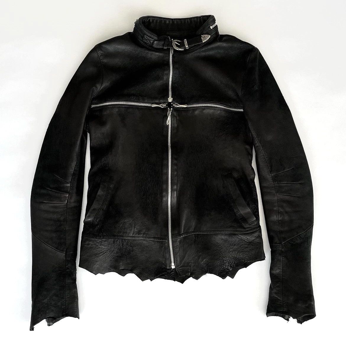 14th Addiction Cross Zipper Distressed Leather Jacket | Grailed