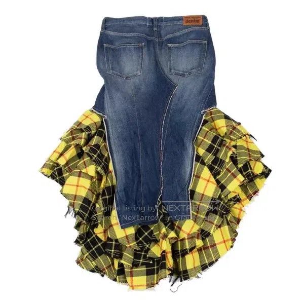 Junya Watanabe Junya Watanabe size S Blue Retro Plaid Patchwork Design Sk Size 23" - 3 Thumbnail