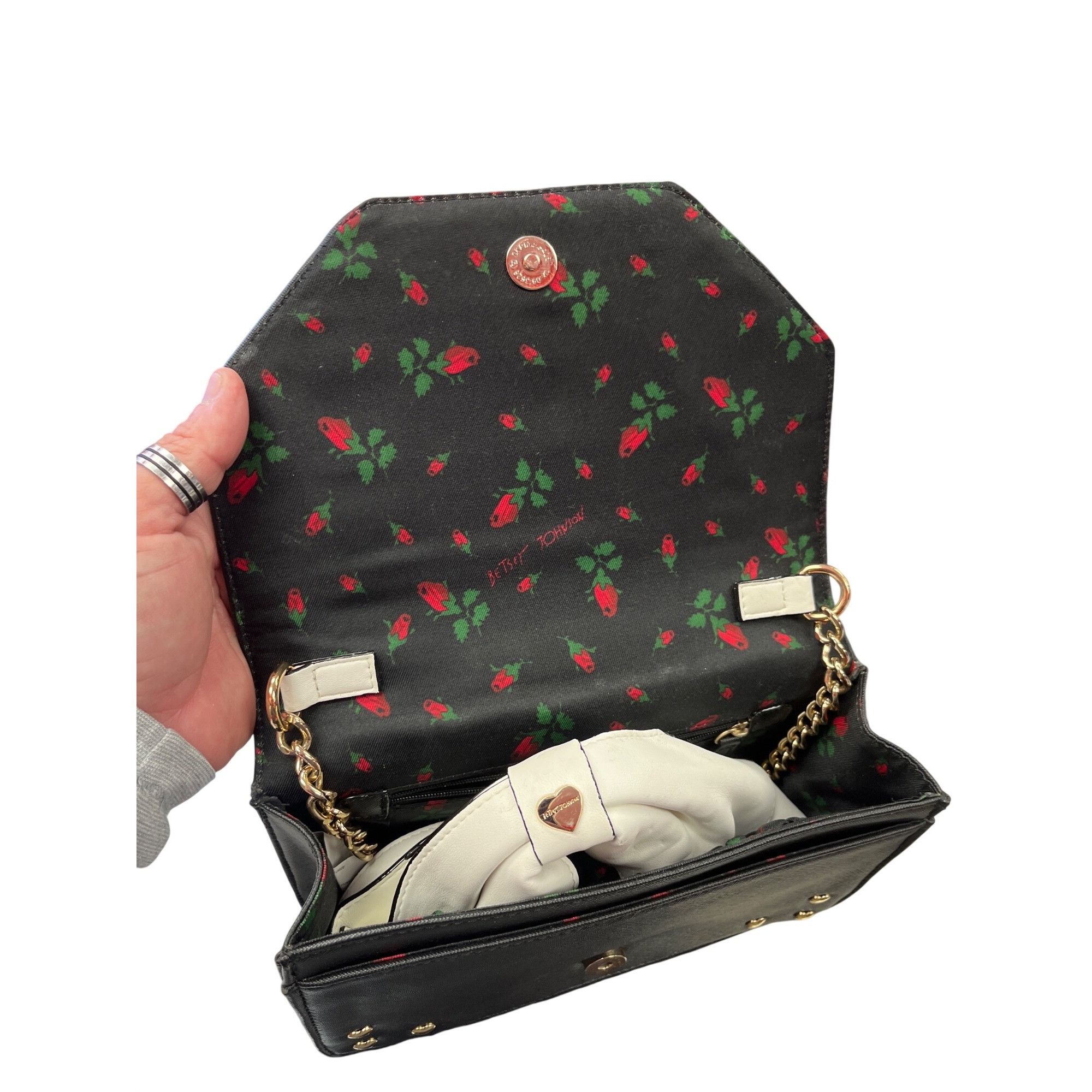 Betsey Johnson Betsey Johnson wms black gold faux leather cross body handba Size ONE SIZE - 7 Thumbnail