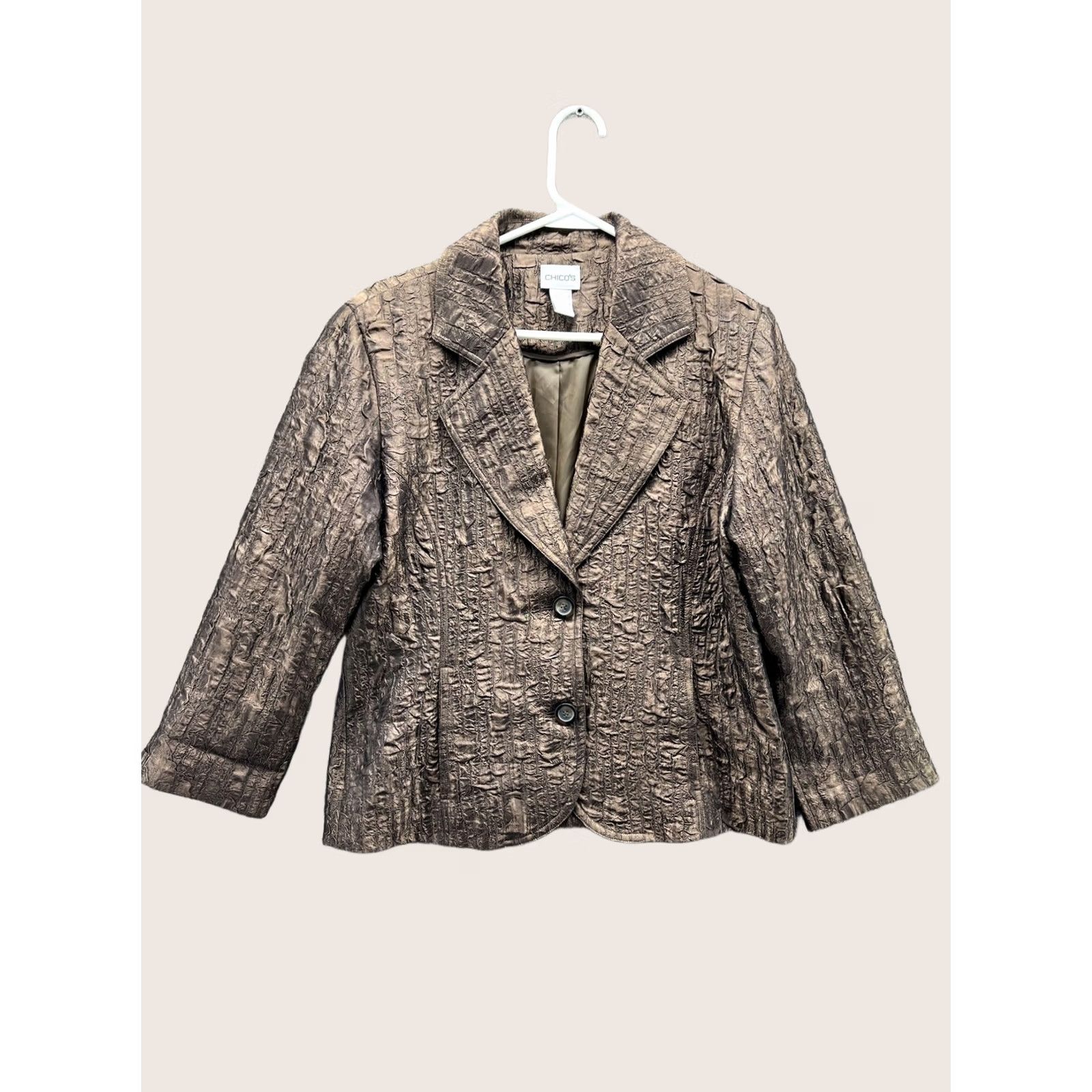 Vintage Chico's Blazer Womens 1 Brown Textured Taffeta Button Front Lined Short Evening Blazer Jacket Mens? Size 25" / US 0 / IT 36 - 1 Thumbnail