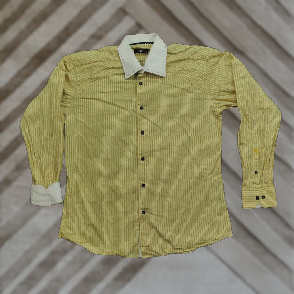 Vintage Stone Rose Shirt Mens XL Yellow Striped Contrast Collar Dress Button Up Size 46R - 1 Thumbnail