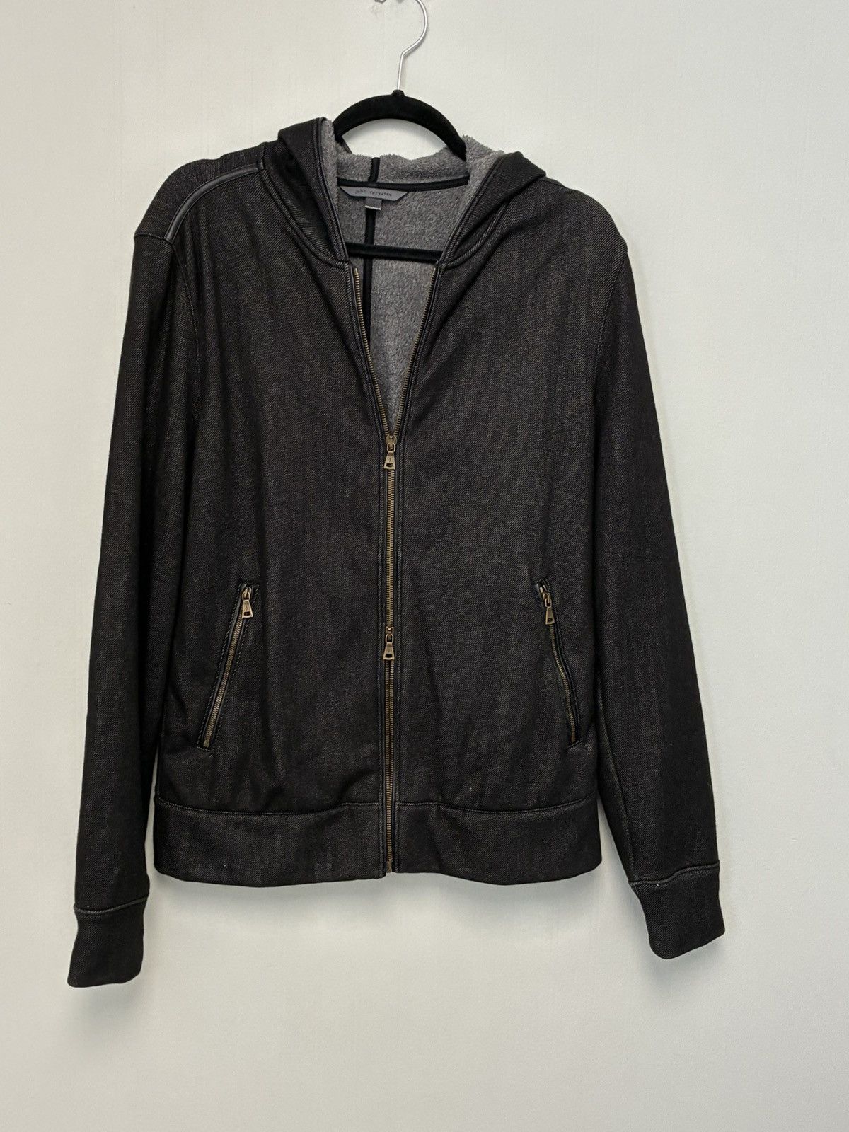 John Varvatos Zip-Up leather trim Hoodie medium. Size US M / EU 48-50 / 2 - 7 Thumbnail