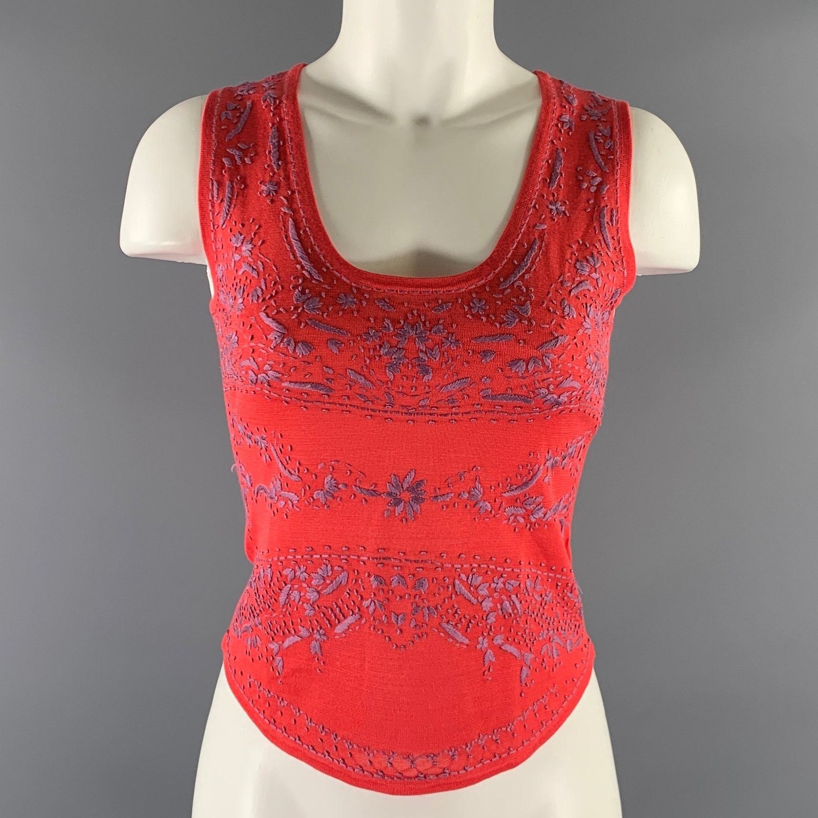 Etro ETRO Size 4 Lavender Coral Silk Embroidered Tank Casual Top Size S / US 4 / IT 40 - 1 Thumbnail